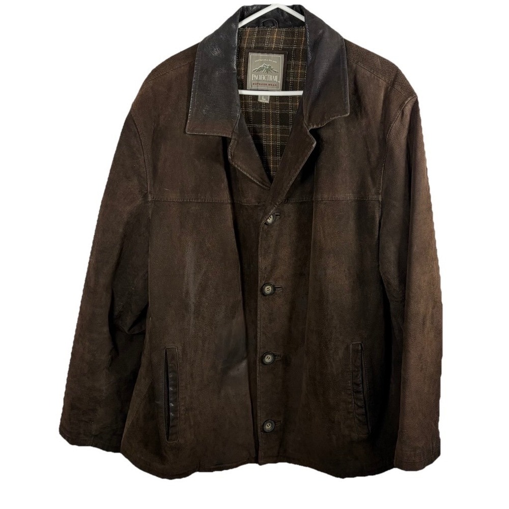 Vintage Pacific Trail Brown Suede Leather‎ Jacket Sz L Buttons Ranch Patina
